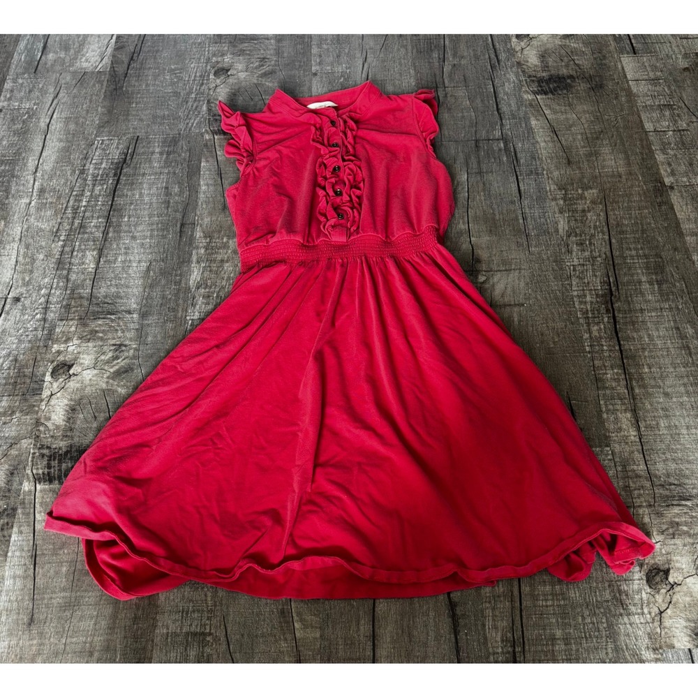 Matilda Jane Red Ruffle Sleeveless Smocked Waist Knit Dress Womens Medium